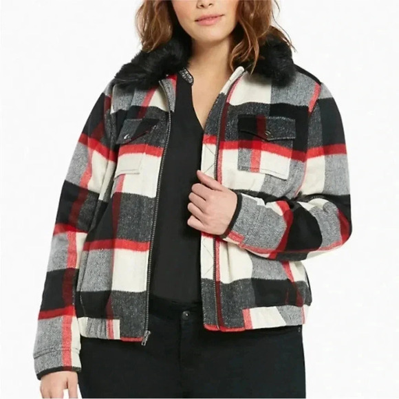 Torrid Plaid Checkered Wool Bomber Jacket Sz 2 (2X) - Picture 2 of 13
